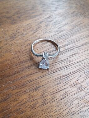 Charmed Aroma 925 Silver Teardrop Solitaire Ring with Clear Stone - Silver